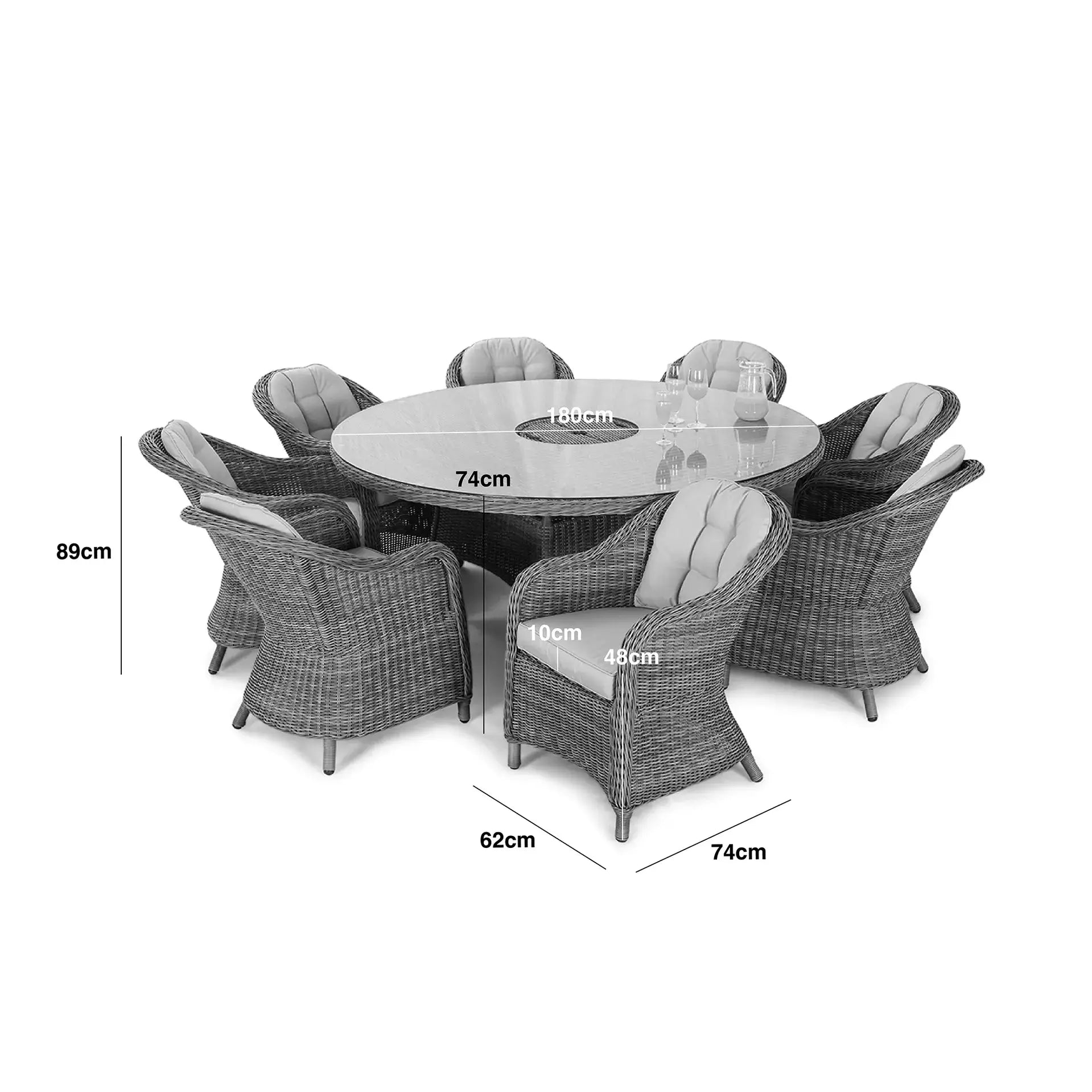 Winchester 8 Seat Round Ice Bucket Dining Set with Heritage Chairs and Lazy Susan