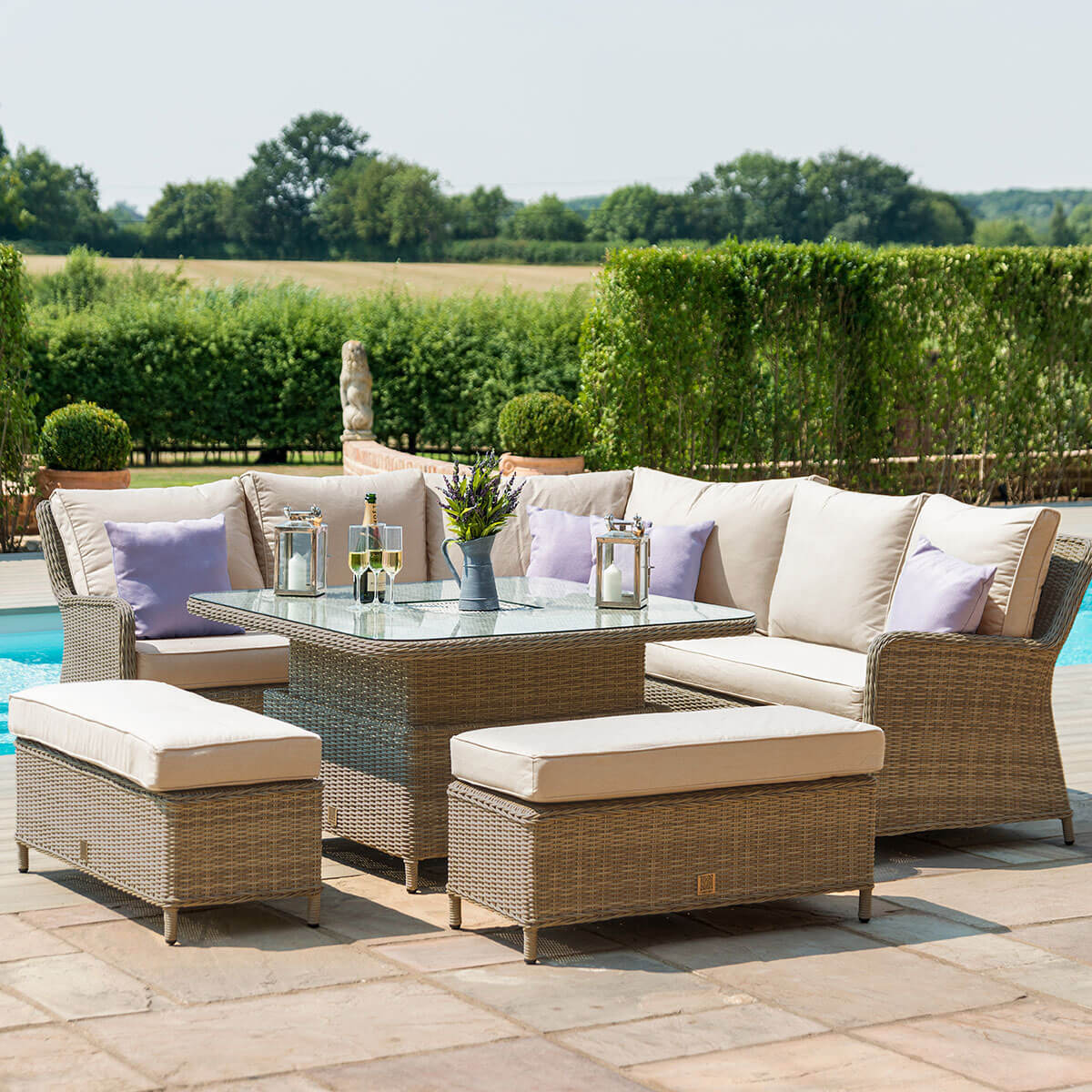 Winchester Royal Corner Rattan Dining Set with Ice Bucket & Rising Table