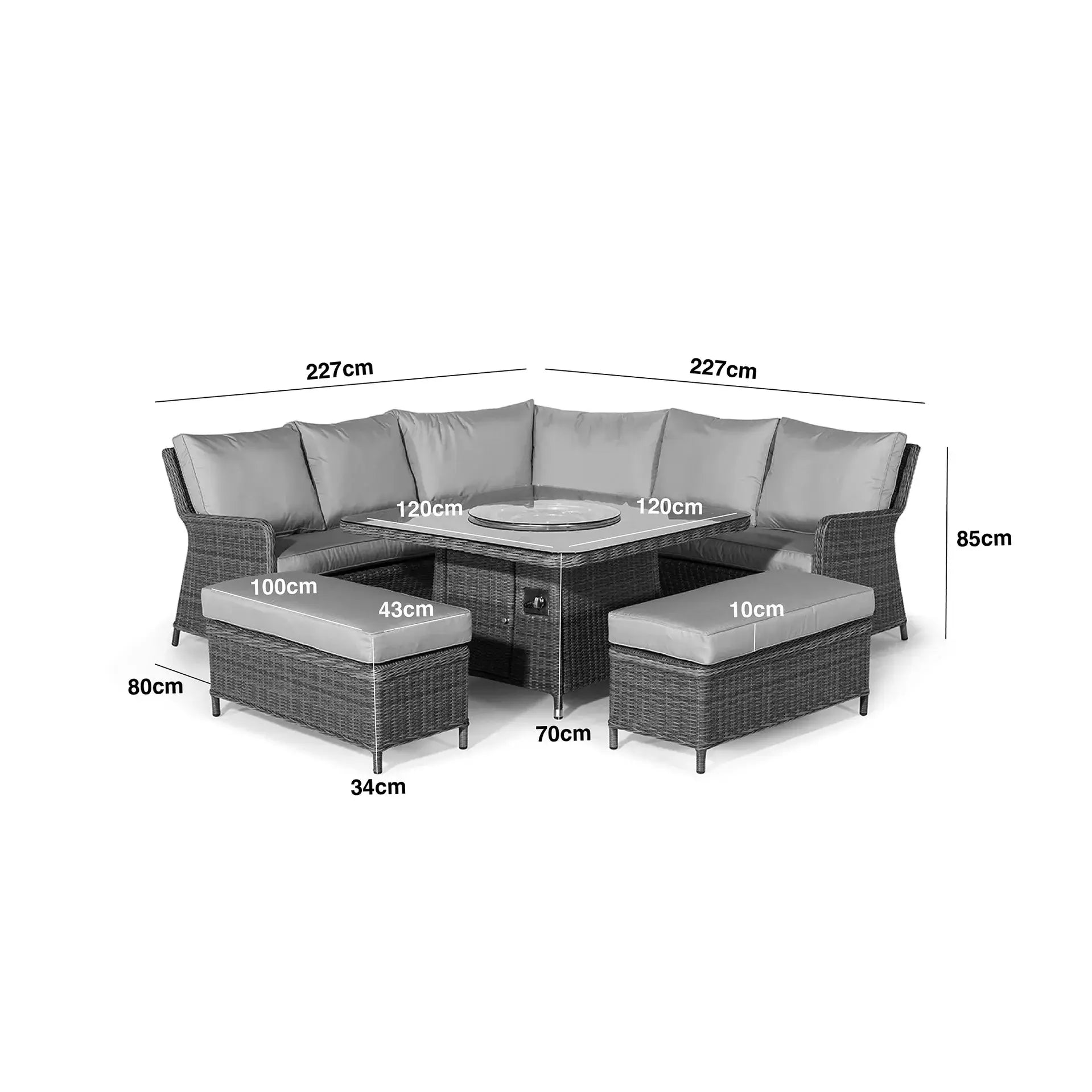 Winchester Royal Rattan Corner Dining Sofa Set with Fire Pit Table