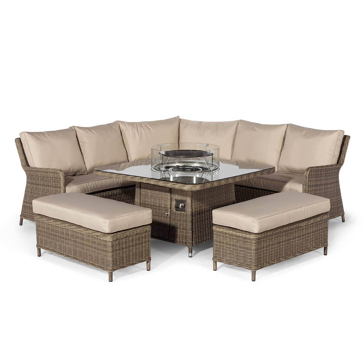 Winchester Royal Rattan Corner Dining Sofa Set with Fire Pit Table