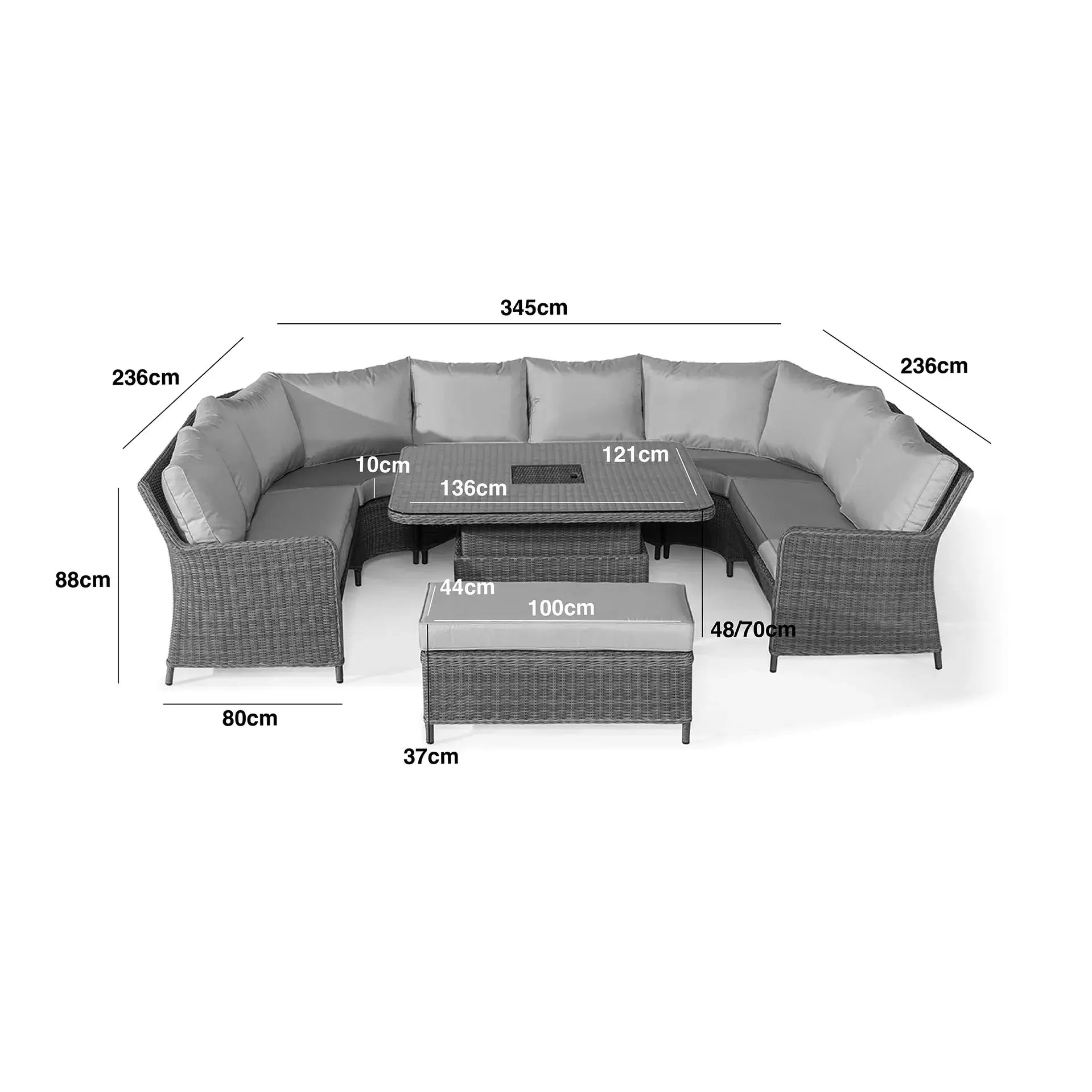 Winchester Royal U-Shaped Sofa Set with Rising Table