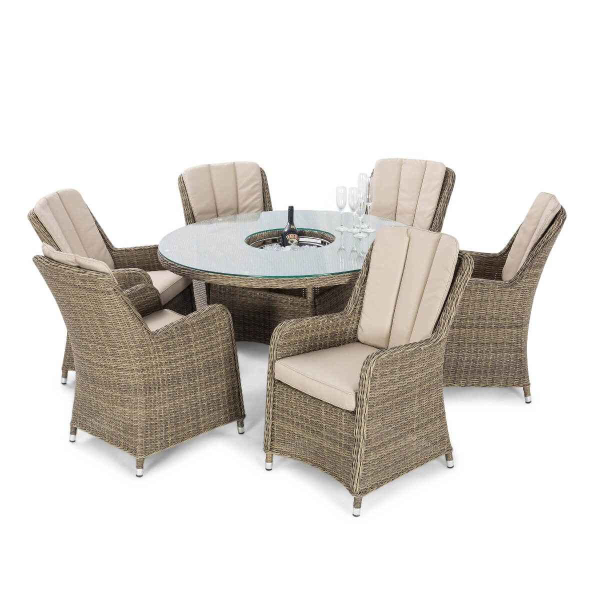 Winchester 6 Seat Round Ice Bucket Dining Set with Venice Chairs and Lazy Susan