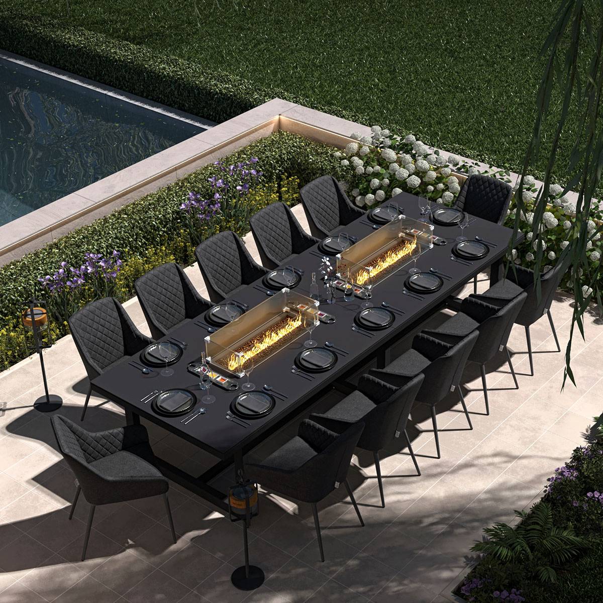 Zest 12 Seat Rectangular Fire Pit Dining Set